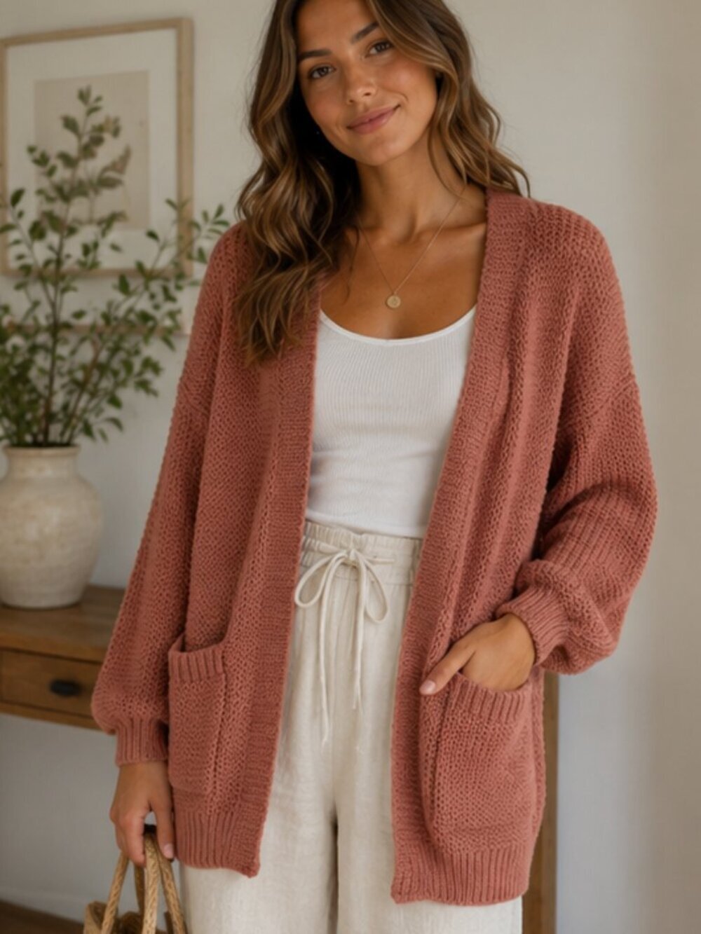 POL Women's Bubble Sleeve Open Long Cardigan Sweater Size Small 54484